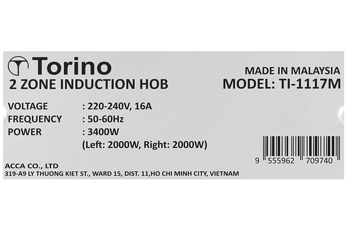 Bếp từ đôi lắp âm Torino TI-1117M Màu Đen