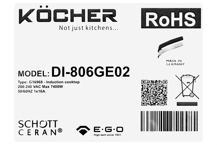 Bếp từ đôi lắp âm Kocher DI-806GE02 Màu Đen