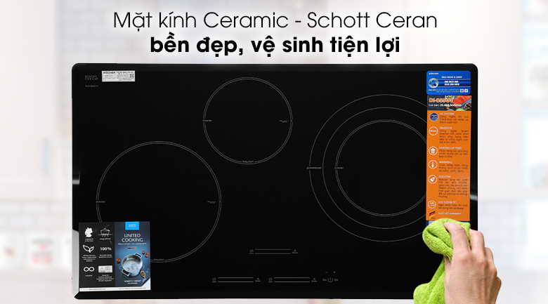 Bếp từ 3 vùng nấu Kocher DI-855GE - Mặt bếp làm từ kính Ceramic của Schott Ceran - Đức