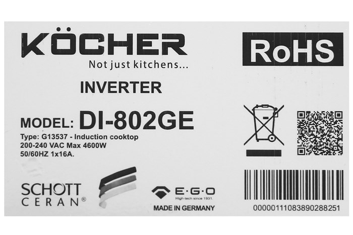 Bếp từ đôi lắp âm Kocher DI-802GE Màu Đen