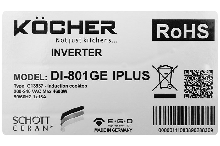 Bếp từ đôi lắp âm Kocher DI801GE IPLUS Màu Đen