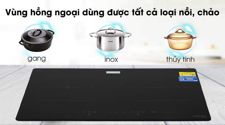 Vùng hồng ngoại Bếp từ hồng ngoại Kocher EI-633 dùng được với mọi loại nồi