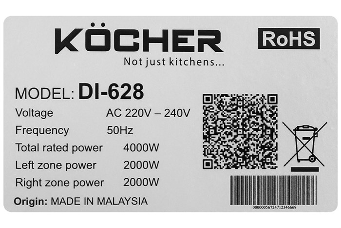 Bếp từ đôi lắp âm Kocher DI-628 Màu Đen