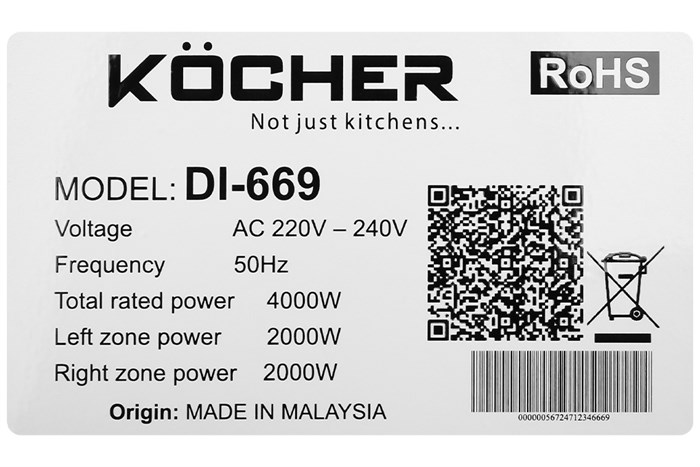 Bếp từ đôi lắp âm Kocher DI-669 Màu Đen
