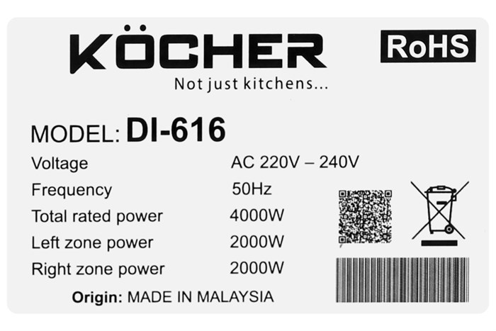 Bếp từ đôi lắp âm Kocher DI-616 Màu Đen
