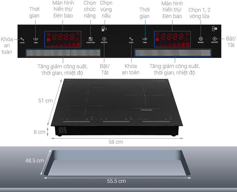 Bếp từ hồng ngoại 3 vùng nấu lắp âm Junger CEJ-300-IIF