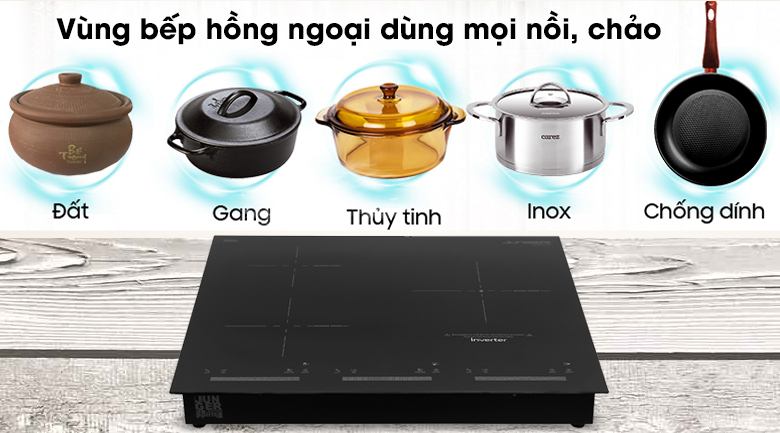 Bếp từ hồng ngoại ba vùng nấu Junger CEJ-300-IIF - Vùng bếp hồng ngoại sử dụng được tất cả các loại nồi, chảo