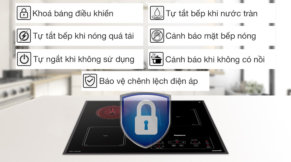 Bếp từ hồng ngoại lắp âm Pramie 2108 với tính năng cảnh báo khi không có nồi, giúp tránh lỗi E0