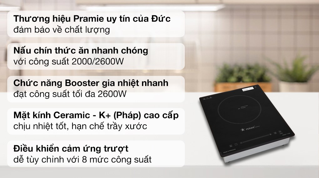 Bếp Từ Đơn Âm Đen Kính K PRMY-1108 - Duy Phúc Hưng