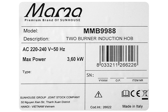 Bếp từ đôi lắp âm Sunhouse MMB9988 Màu Đen