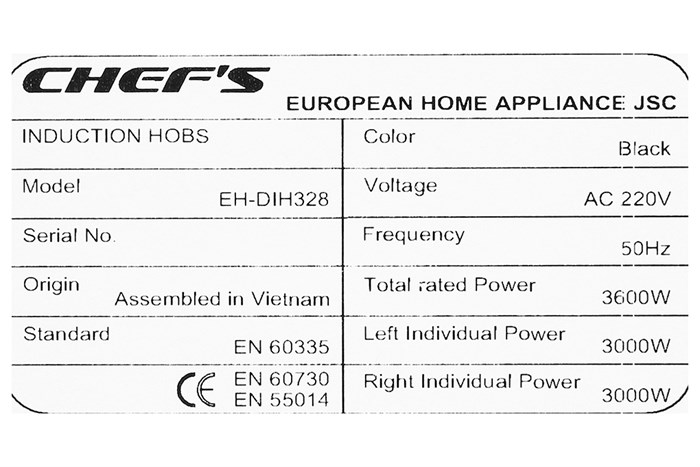 Bếp từ đôi lắp âm Chef's EH - DIH328 Màu Đen