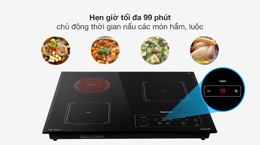 Hẹn giờ 99 phút - Bếp từ hồng ngoại ba vùng nấu Nagakawa NAG1253M