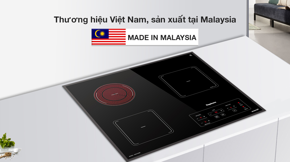 Nhập khẩu từ Malaysia - Bếp từ hồng ngoại ba vùng nấu Nagakawa NAG1253M