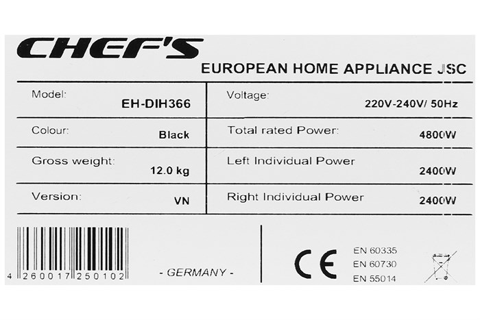 Bếp từ đôi lắp âm Chef's EH-DIH366 Màu Đen