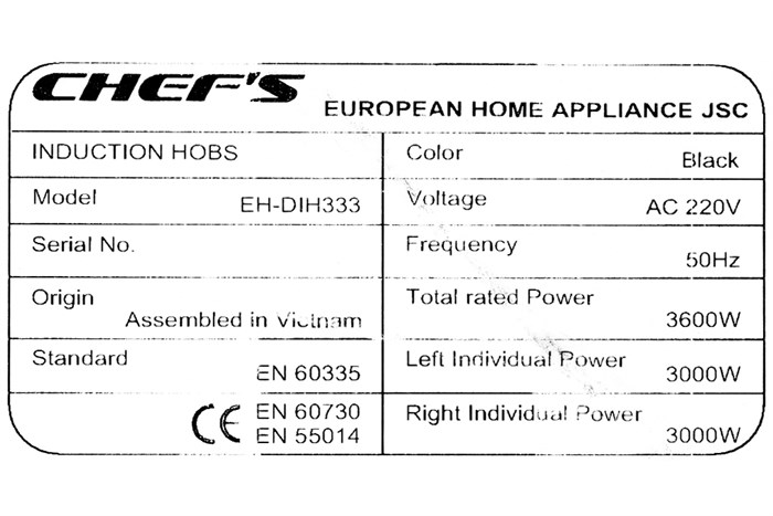 Bếp từ đôi lắp âm Chef's EH-DIH333 Màu Đen