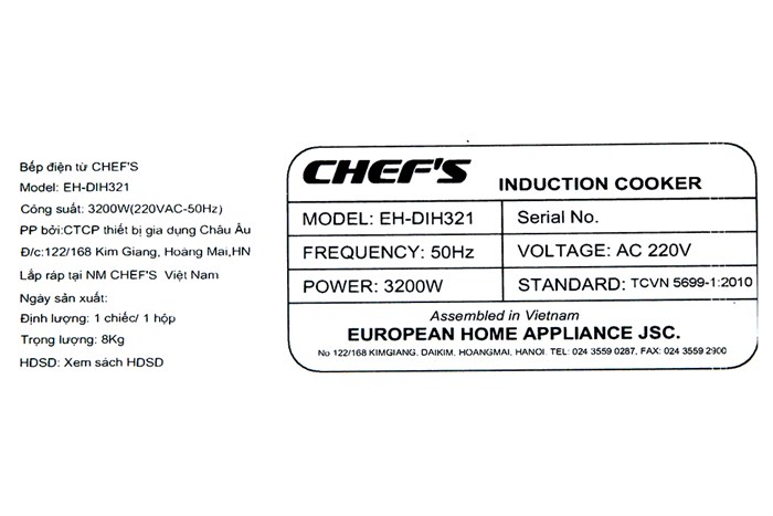 Bếp từ đôi lắp âm Chef's EH-DIH321 Màu Đen