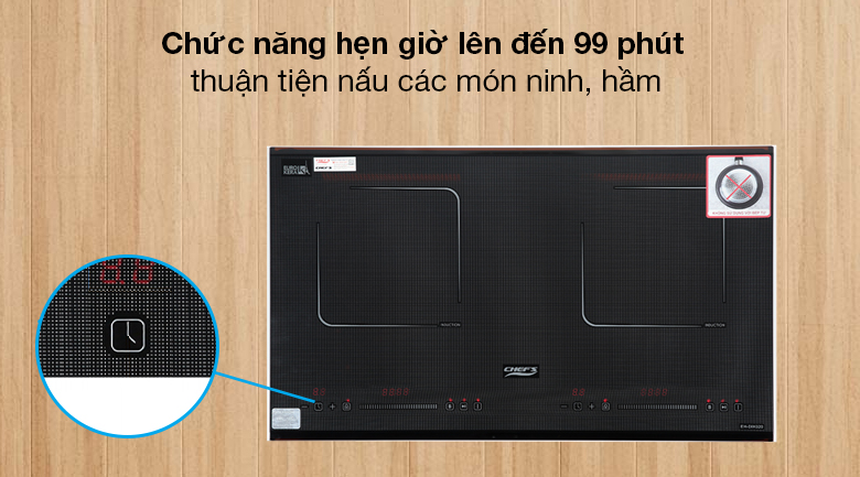 Bếp từ đôi lắp âm Chef's EH-DIH320 - Chủ động thời gian đứng bếp nhờ chức năng hẹn giờ lên đến 99 phút