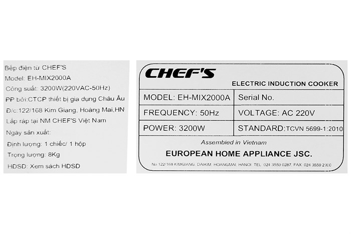 Bếp từ hồng ngoại lắp âm Chef's EH-MIX2000A Màu Đen