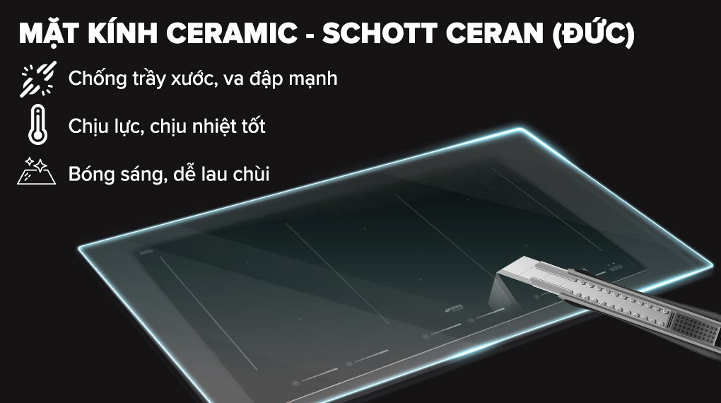 Mặt kính - Bếp từ đa vùng nấu Smeg SIM693WLDR (535.64.169)