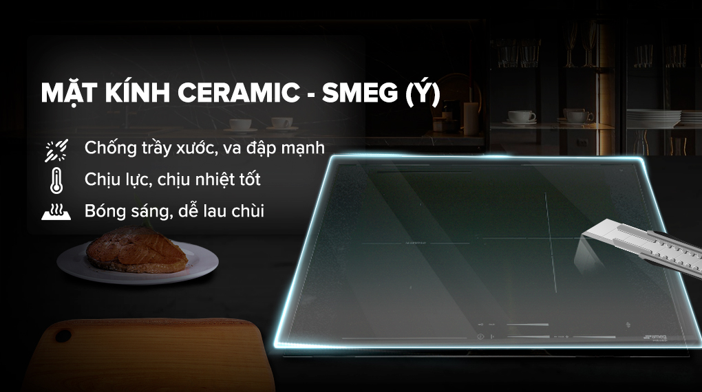 Bếp từ 3 vùng nấu Smeg SI1M7733B (536.64.081) - Chất liệu mặt kính