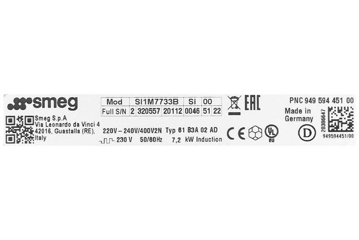 Bếp từ 3 vùng nấu lắp âm Smeg SI1M7733B (536.64.081) Màu Đen