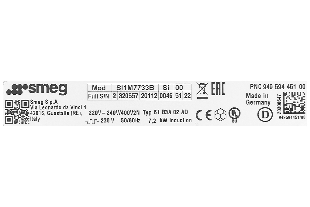 Bếp từ 3 vùng nấu lắp âm Smeg SI1M7733B (536.64.081) Màu Đen