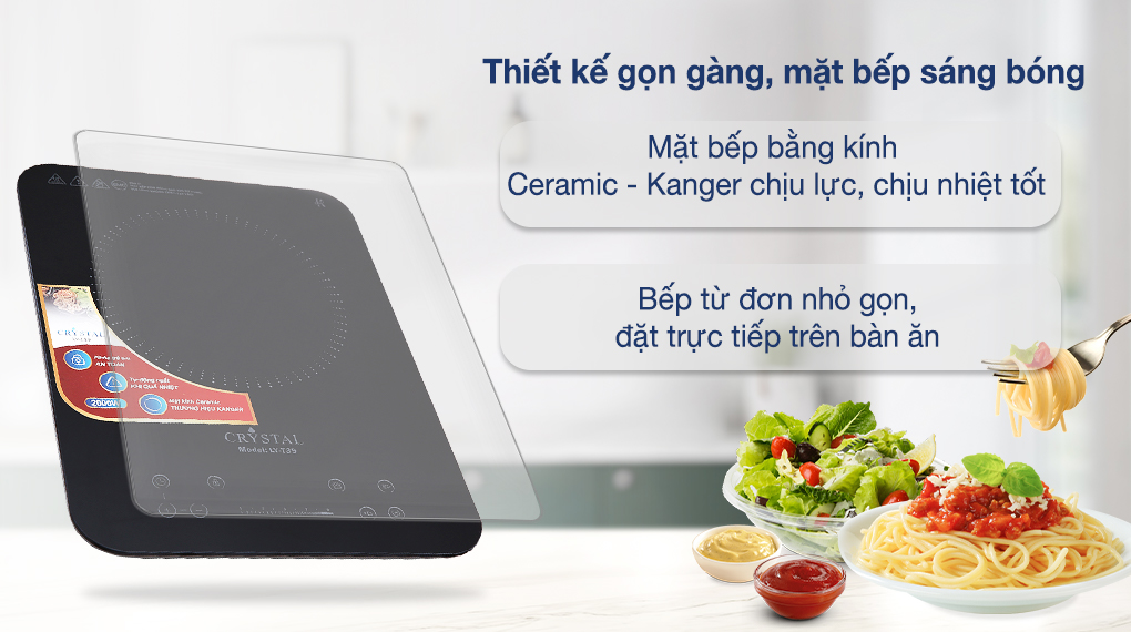 Mặt bếp bằng kính Ceramic - Kanger (Trung Quốc) sáng bóng, chịu nhiệt tốt