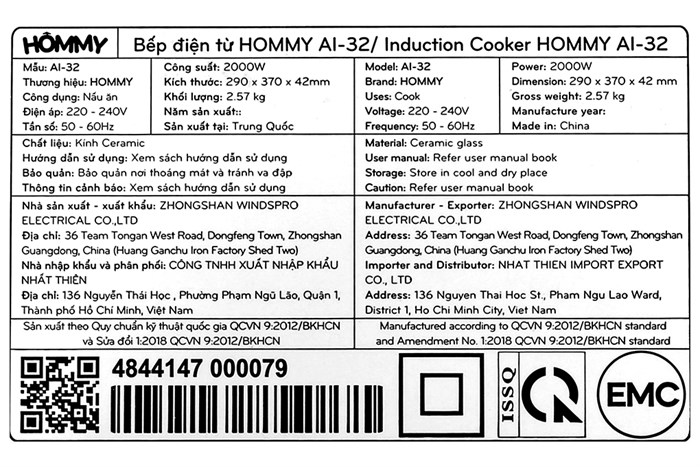 Bếp từ Hommy AI-32 Màu Đen