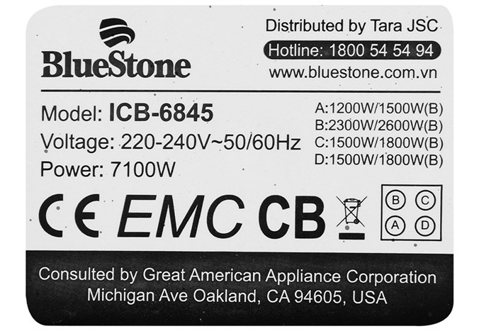 Bếp từ 3 vùng nấu lắp âm BlueStone ICB-6845 Màu Đen