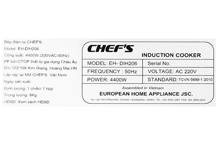 Bếp từ đôi lắp âm Chef's EH-DIH206 Màu Đen
