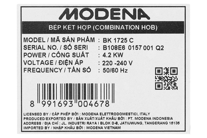 Bếp từ hồng ngoại Modena BK 1725 C Màu Đen