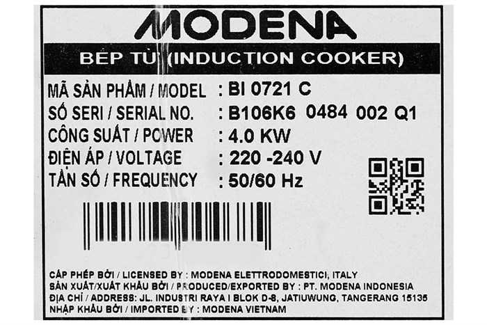 Bếp từ đôi Modena BI 0721 C Màu Đen