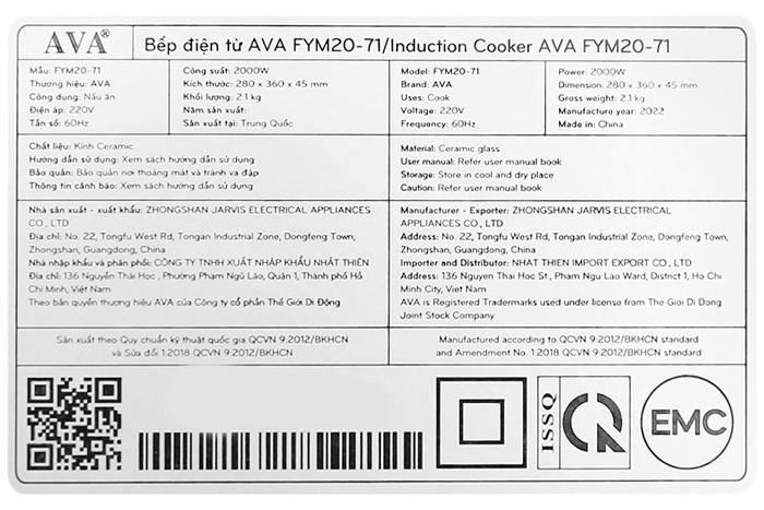 Bếp từ AVA FYM20-71 Màu Đen