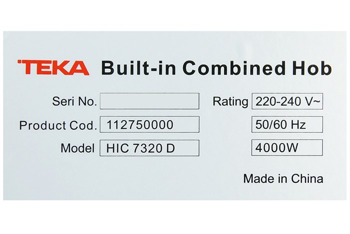 Bếp từ hồng ngoại âm Teka HIC 7320 D 4000W Màu Đen