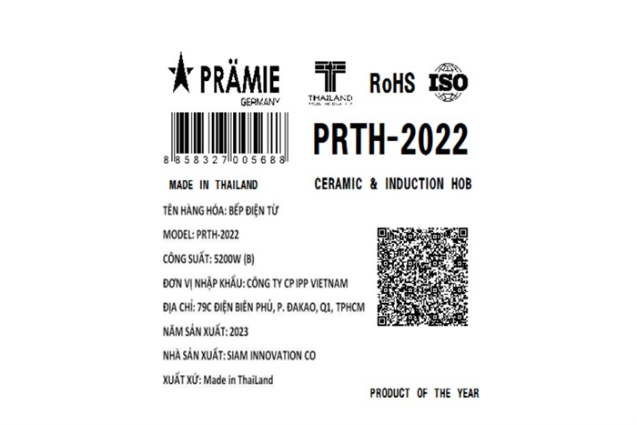 Bếp từ đôi lắp âm Pramie PRTH-2022 Màu Đen