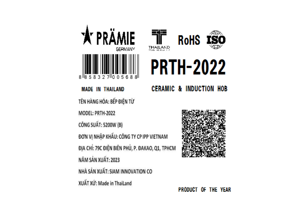 Bếp từ đôi lắp âm Pramie PRTH-2022 Màu Đen