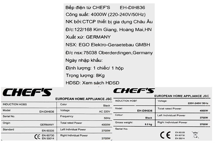 Bếp từ đôi lắp âm Chef's EH - DIH836 Màu Đen