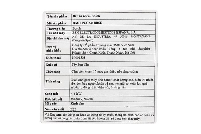 Bếp từ 3 vùng nấu lắp âm Bosch HMH.PUC631BB5E Màu Đen