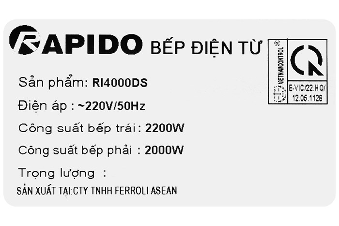 Bếp từ đôi lắp âm Rapido RI4000DS Màu Đen
