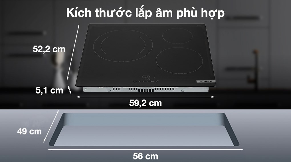 Bếp từ 3 vùng nấu lắp âm Bosch PUJ61RBB5E