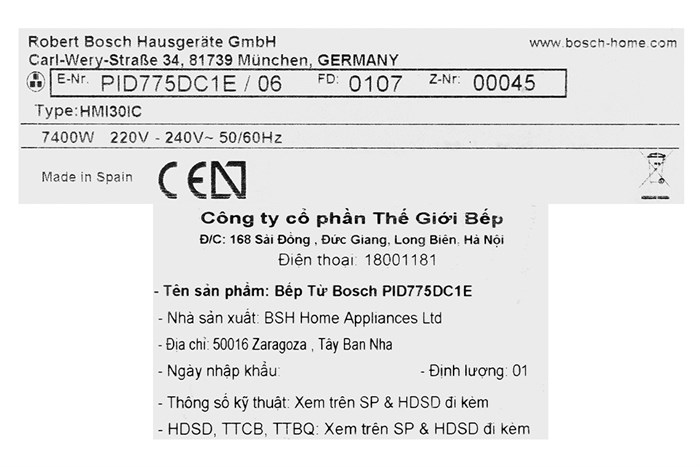 Bếp từ 3 vùng nấu lắp âm Bosch PID775DC1E Màu Đen