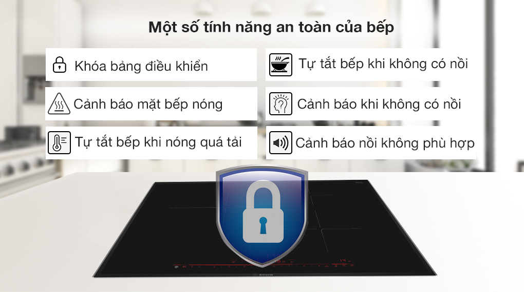 Tính năng an toàn - Bếp từ 3 vùng nấu lắp âm Bosch PID775DC1E