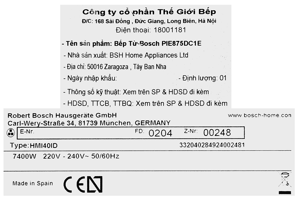 Bếp từ 4 vùng nấu lắp âm Bosch PIE875DC1E