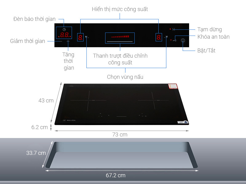 Bếp từ đôi âm Malloca MI 732SL 3600W