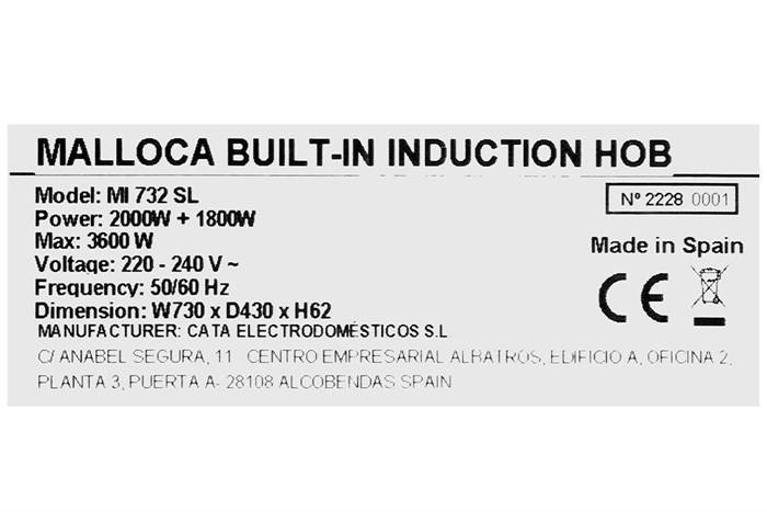 Bếp từ đôi âm Malloca MI 732SL 3600W Màu Đen