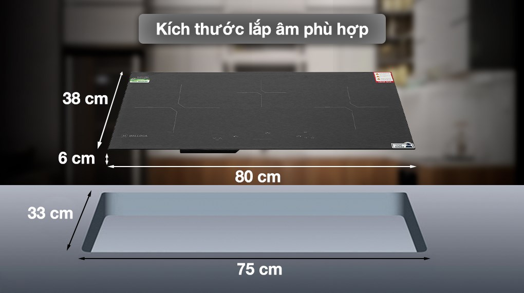 Bếp từ 3 vùng nấu lắp âm Malloca MH-03IS