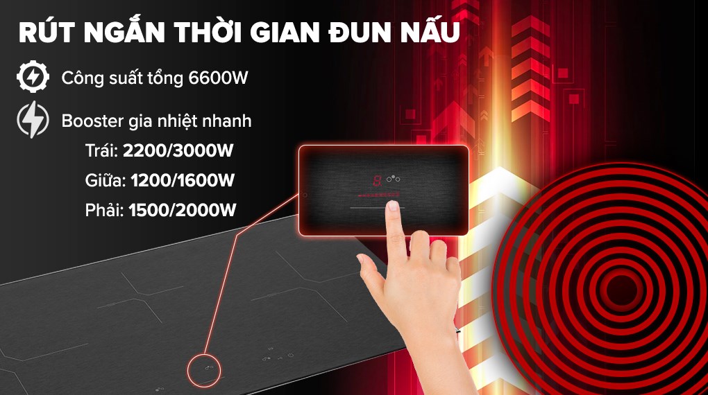 Bếp từ 3 vùng nấu lắp âm Malloca MH-03IS