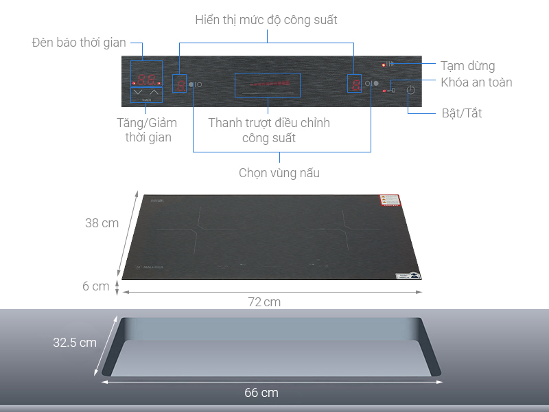 Bếp từ đôi âm Malloca MH-02IS 3800W