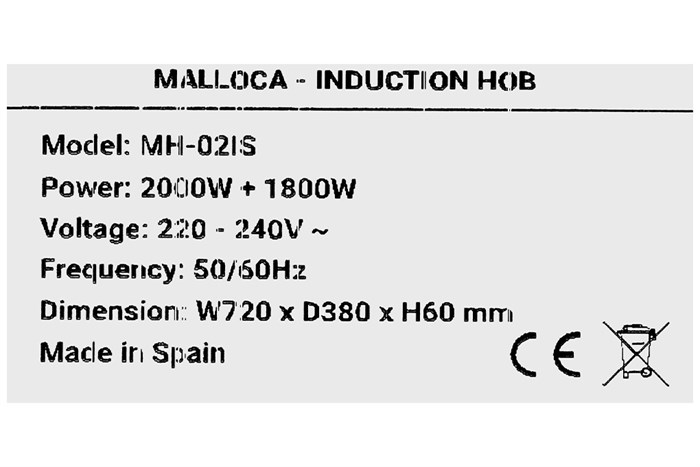 Bếp từ đôi âm Malloca MH-02IS 3800W Màu Bạc