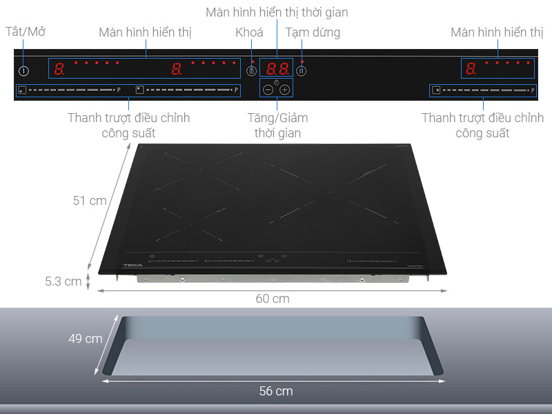 Bếp từ 3 vùng nấu lắp âm Teka IZC 63320 BK MSS